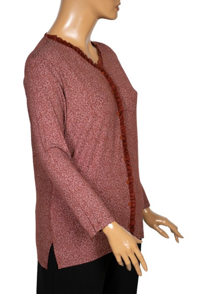 Cimariva Kadın Büyük Beden Fırfırlı Kırçıllı Taba Bluz modelleri