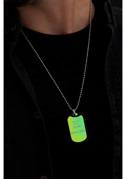 Erkek Kolye-Çelik Karışık Renkli Asker Künyesi