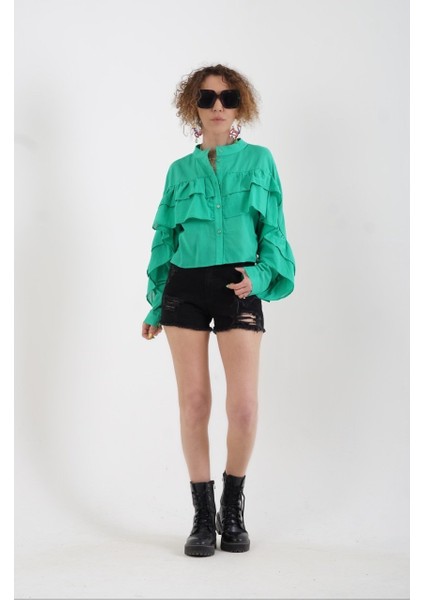Yeşil Fırfırlı Gömlek