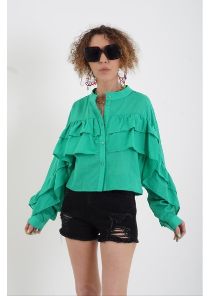 Yeşil Fırfırlı Gömlek modelleri