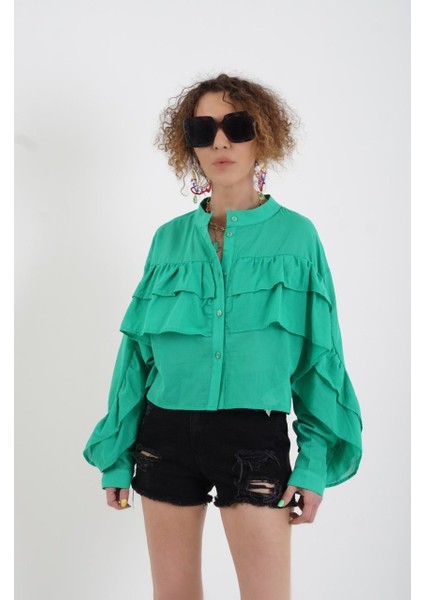 Yeşil Fırfırlı Gömlek fırsatları