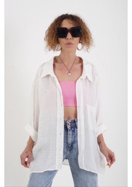 Beyaz Omzu Düşük Oversize Gömlek fiyatları