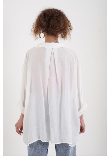 Beyaz Omzu Düşük Oversize Gömlek modelleri