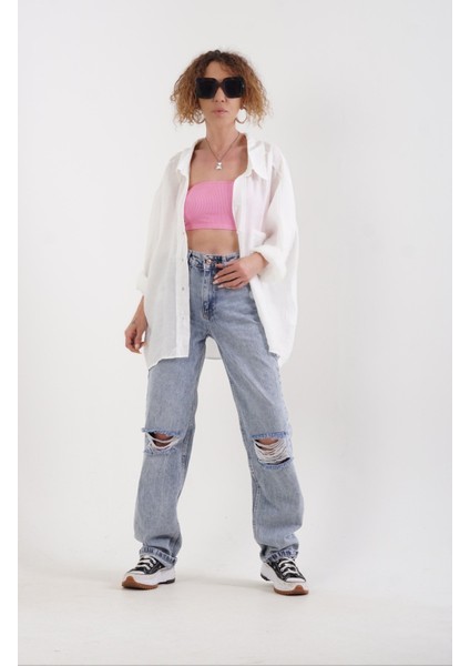 Beyaz Omzu Düşük Oversize Gömlek fırsatları