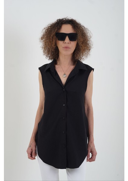 Siyah Sırt Dekolte Kolsuz Gömlek