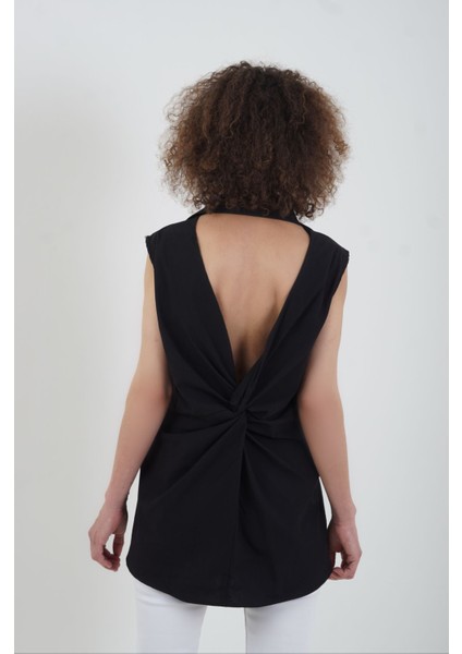Siyah Sırt Dekolte Kolsuz Gömlek fiyatları