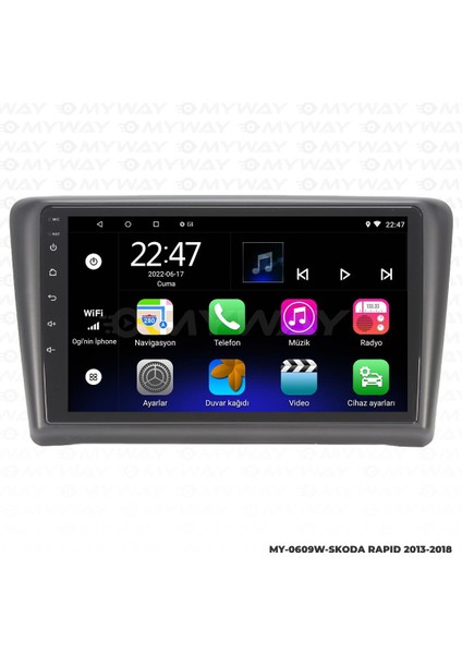 Skoda Rapid Android 12 Multimedya Carplay 2gb RAM+32GB HDD Navigasyon Ekran