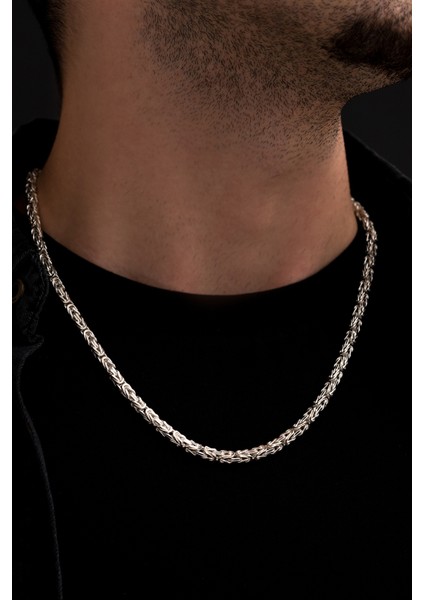 Erkek Gümüş Kolye - 4.5 mm Orta Kalınlıkta Beyaz Kral Erkek Kolye