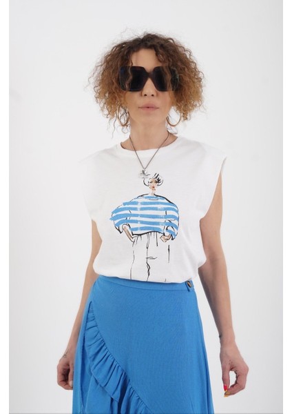 Indigo Kız Baskılı Kolsuz Vatkalı Tshirt