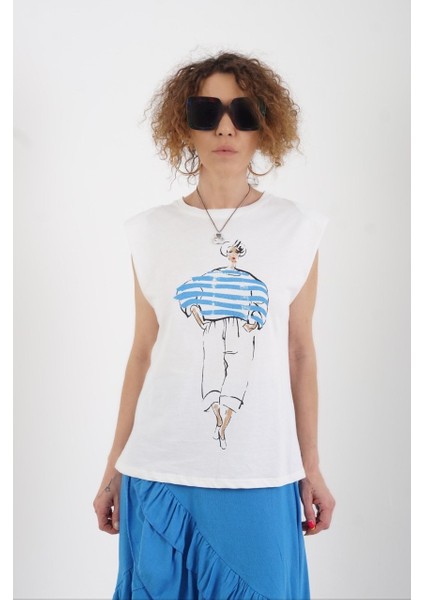 Indigo Kız Baskılı Kolsuz Vatkalı Tshirt fiyatları