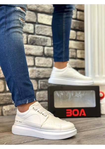 BA0302 Kalın Taban Bağcıksız Tarz Casual Beyaz Erkek Ayakkabı modelleri