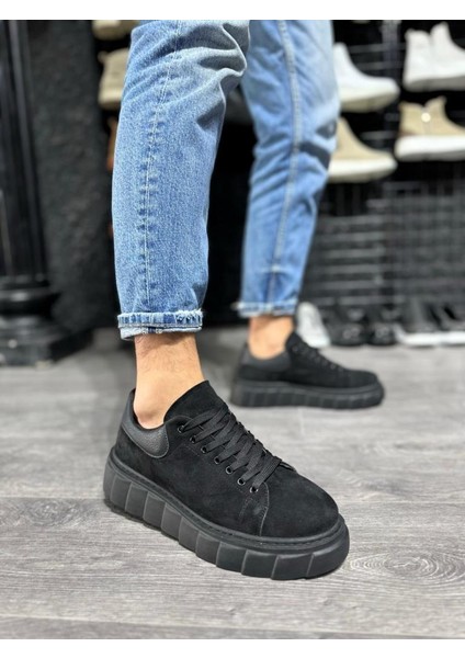 Knack Yüksek Taban Günlük Süet Ayakkabı 144 Siyah (Siyah Taban)