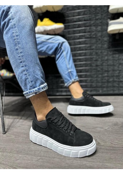 Knack Yüksek Taban Günlük Süet Ayakkabı 144 Siyah (Beyaz Taban) fiyatları