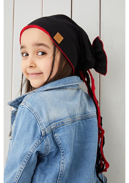 Siyah Kırmızı Çocuk Bebek Bere Boyunluk Set Yumuşak %100 Pamuklu Penye Elit Seri