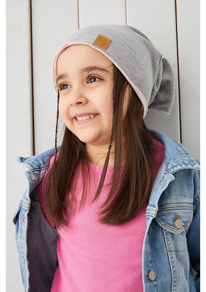 Pudra Gri Çocuk Bebek Bere Boyunluk Set Yumuşak %100 Pamuklu Penye Elit Seri