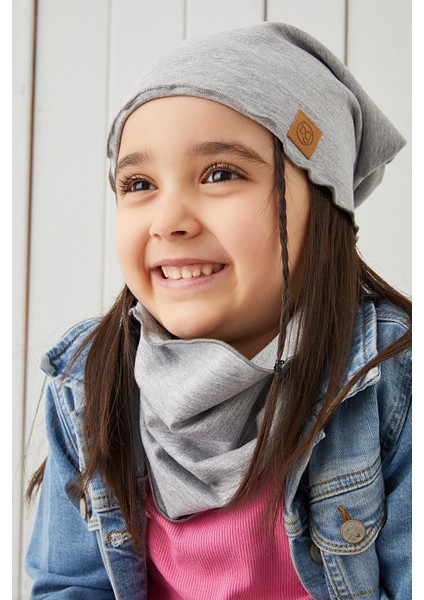 Gri Kız Çocuk Bebek Bere Boyunluk Set Yumuşak %100 Pamuklu Penye Trend Seri fiyatları