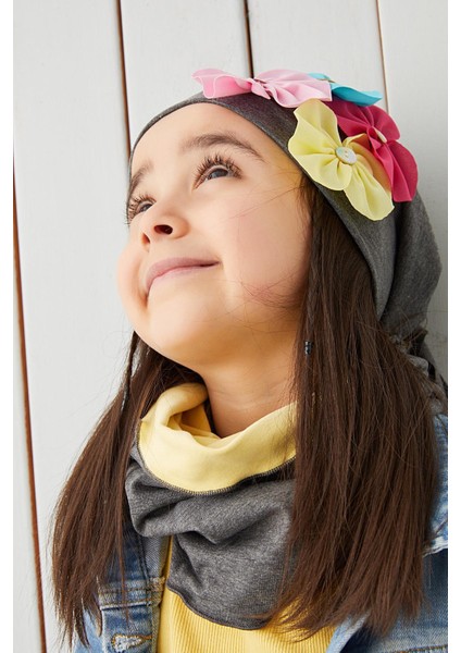 %100 Pamuklu Doğal Yumuşak Çift Katlı Penye Füme Çiçekli Kız Çocuk Bebek Bere Boyunluk Set fiyatları