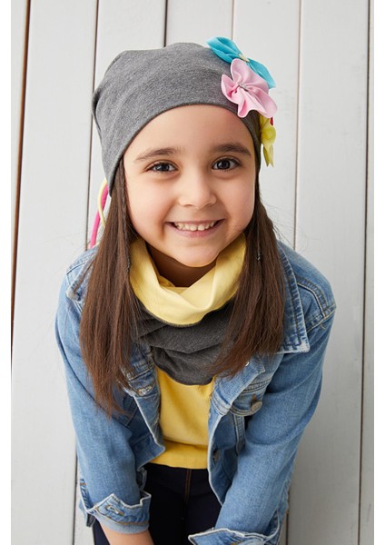 %100 Pamuklu Doğal Yumuşak Çift Katlı Penye Füme Çiçekli Kız Çocuk Bebek Bere Boyunluk Set modelleri