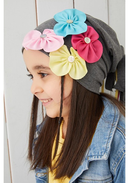 %100 Pamuklu Doğal Yumuşak Çift Katlı Penye Füme Çiçekli Kız Çocuk Bebek Bere Boyunluk Set fırsatları