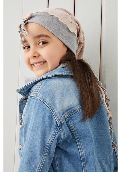 Gri Pudra Çocuk Bebek Bere Boyunluk Set Yumuşak %100 Pamuklu Penye Elit Seri fırsatları