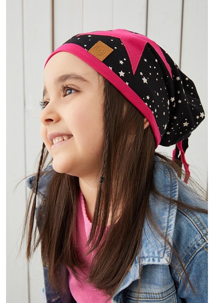 Fuşya Siyah Çocuk Bebek Bere Boyunluk Set Yumuşak %100 Pamuklu Penye Elit Seri fırsatları