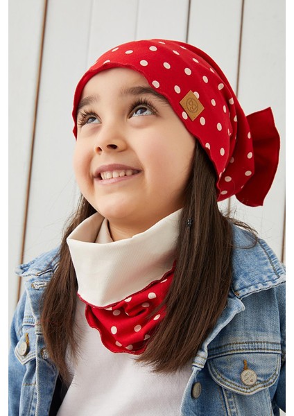 Kırmızı Beyaz Çocuk Bebek Bere Boyunluk Set Yumuşak %100 Pamuklu Penye Elit Seri fiyatları