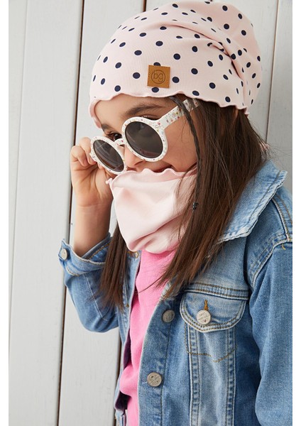 Pudra Siyah Kız Çocuk Bebek Bere Boyunluk Set Yumuşak %100 Pamuklu Penye Trend Seri