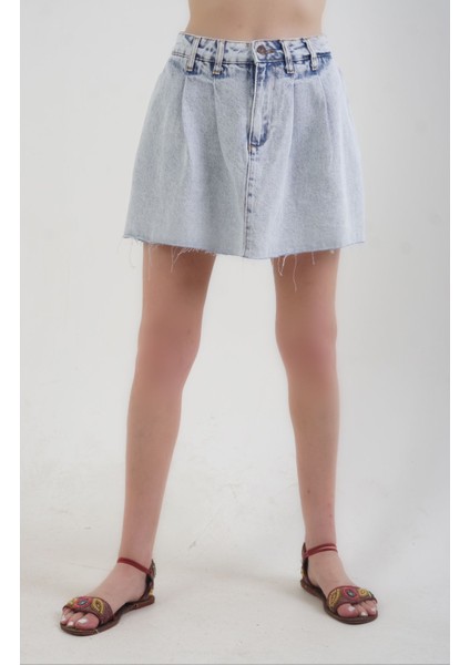 Mavi Pileli Denim Şort Etek fiyatları