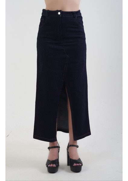 Lacivert Yırtmaçlı Denim Etek fiyatları