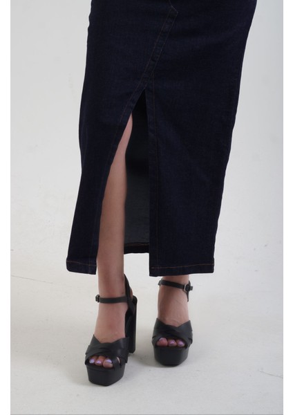 Lacivert Yırtmaçlı Denim Etek fırsatları