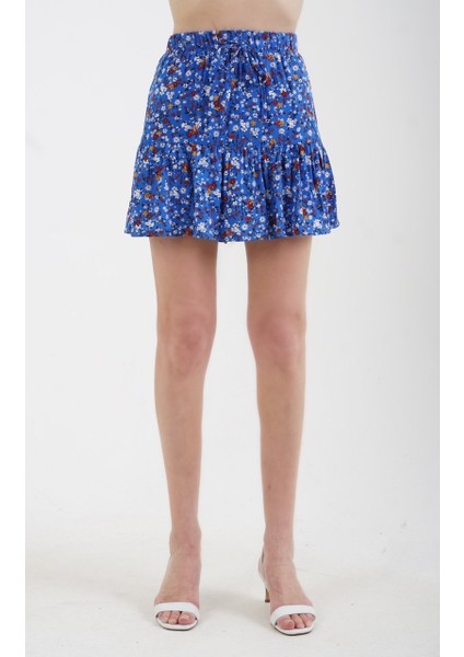 Saks Mavi Faralya Çıtır Çiçek Desenli Şort Etek fiyatları