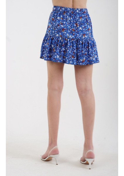 Saks Mavi Faralya Çıtır Çiçek Desenli Şort Etek modelleri