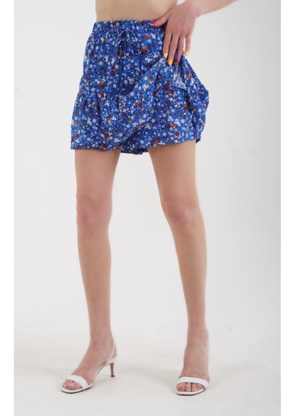 Saks Mavi Faralya Çıtır Çiçek Desenli Şort Etek fırsatları