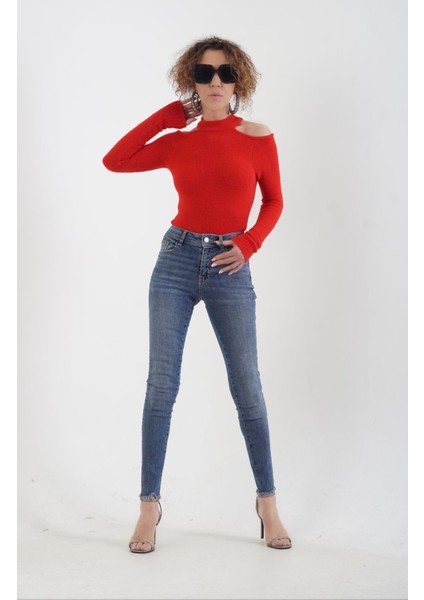 Yanı Parlak Taşlı Jean Pantolon