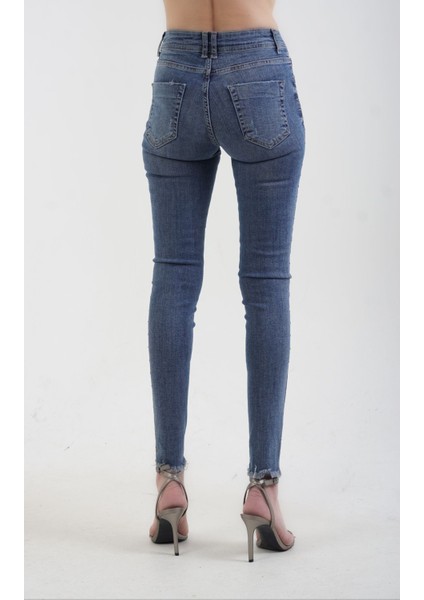 Yanı Parlak Taşlı Jean Pantolon