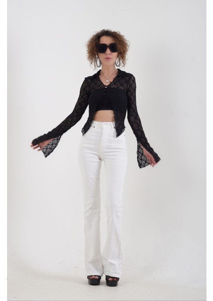 Ekru Ispanyol Paça Jean Pantolon