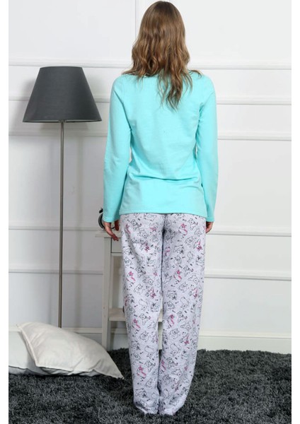 Good Look Mint Yeşili Kadın Bisiklet Yaka Uzun Kollu Iki Iplik Pamuklu Pijama Takım 3230