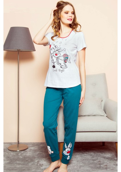 Good Look Gri Melanj Kadın Kısa Kollu Manşetli Paça Etegi Oval Pijama Takım EDY1120G