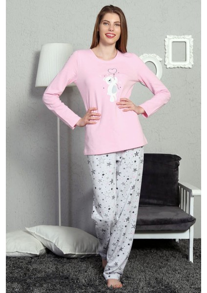 Good Look Pembe Kadın Iki Iplik Bisiklet Yaka Uzun Kollu Düz Paça Pamuklu Pijama Takım EDY2919P