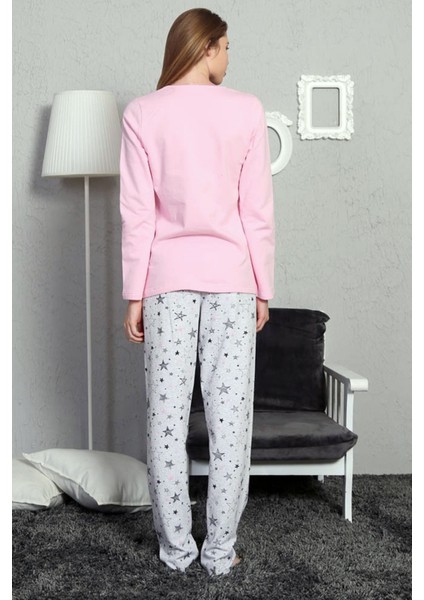 Good Look Pembe Kadın Iki Iplik Bisiklet Yaka Uzun Kollu Düz Paça Pamuklu Pijama Takım EDY2919P fırsatları