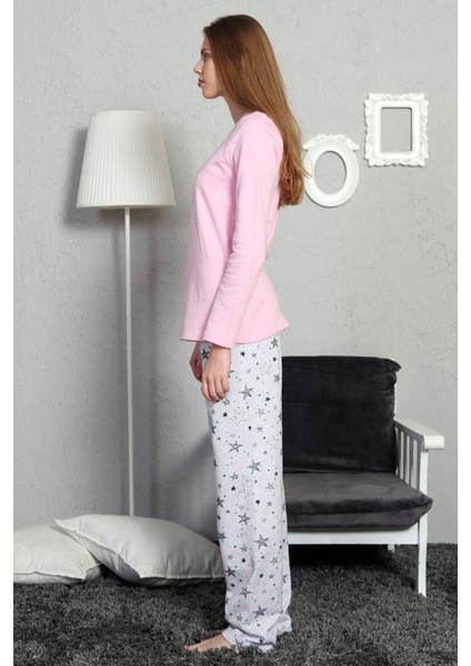 Good Look Pembe Kadın Iki Iplik Bisiklet Yaka Uzun Kollu Düz Paça Pamuklu Pijama Takım EDY2919P indirimleri