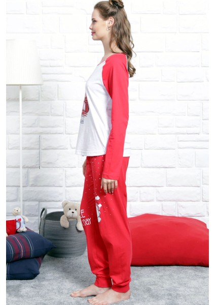 Kımızı Kadın Süprem Penye 0 Yaka Reglan Uzun Kol Eteği Oval Manşetli Pijama Takım 3098K indirimleri