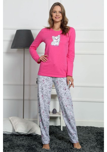 Good Look Fuşya Kadın Bisiklet Yaka Uzun Kollu Iki Iplik Pamuklu Pijama Takım 3230