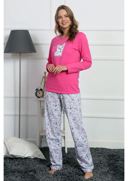 Good Look Fuşya Kadın Bisiklet Yaka Uzun Kollu Iki Iplik Pamuklu Pijama Takım 3230