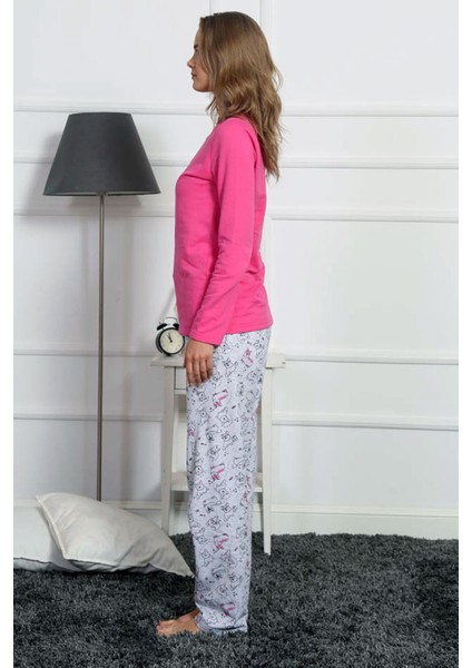 Good Look Fuşya Kadın Bisiklet Yaka Uzun Kollu Iki Iplik Pamuklu Pijama Takım 3230