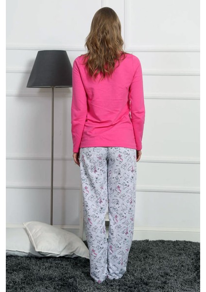 Good Look Fuşya Kadın Bisiklet Yaka Uzun Kollu Iki Iplik Pamuklu Pijama Takım 3230