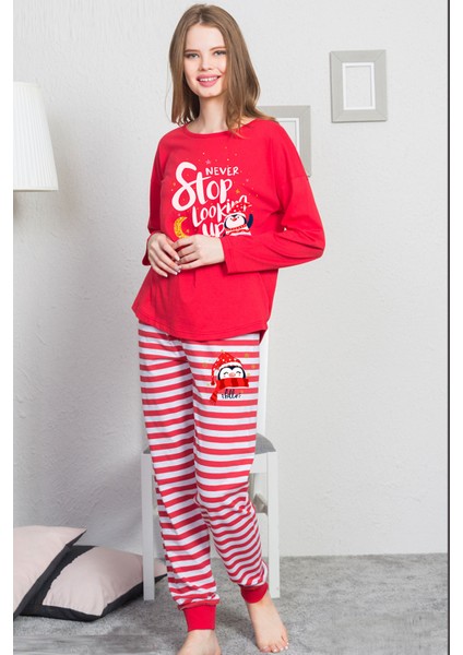 Narçiçeği Kadın 0 Yaka Düşük Omuzlu Eteği Oval Uzun Kollu Pijama Takım 2167
