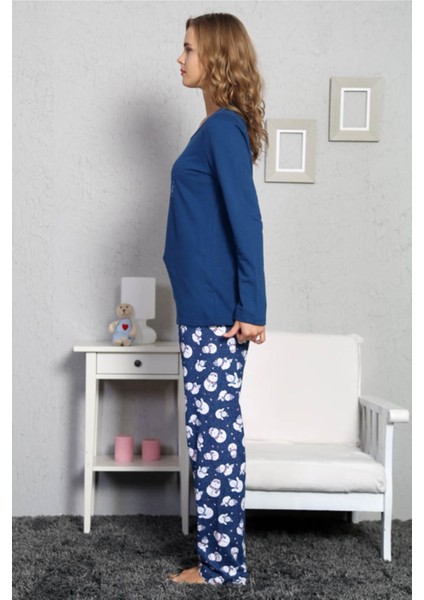 Good Look Kadın Indigo Uzun Kol Normal Beden Pamuklu Pijama Takım modelleri