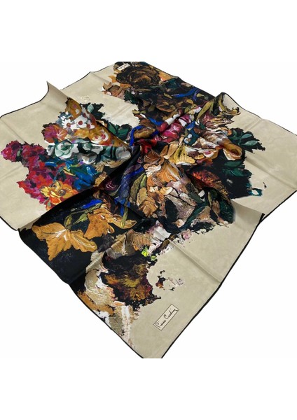 Krem Çiçek Desen Tivil İpek Eşarp 7660438 - 911