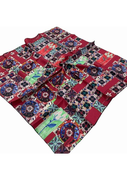 Bordo Etnik Desen Tivil İpek Eşarp 7204313 - 915